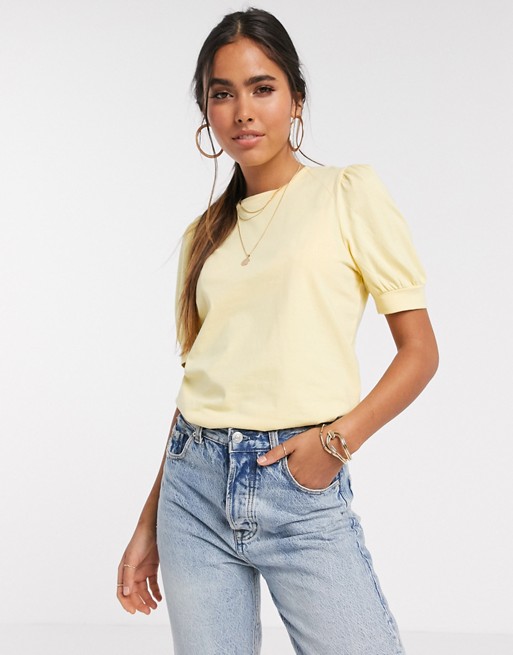 Vero Moda Aware 100% cotton t-shirt with puff sleeves in yellow