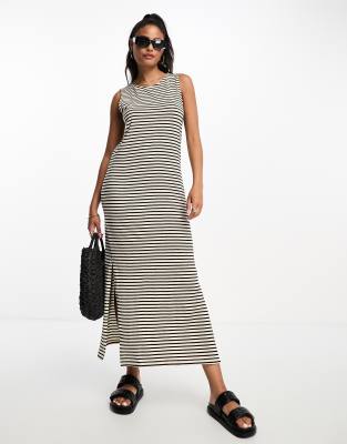 Vero Moda Aware - Ärmelloses, gestreiftes Maxikleid in Schwarz-Weiß