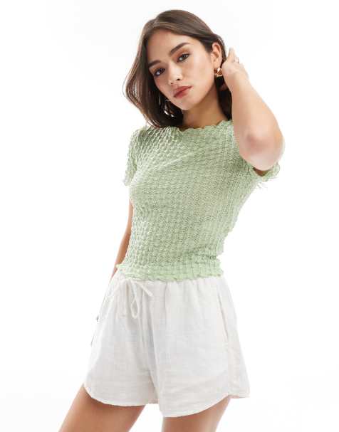 Vero Moda - Aware - Baby-T-shirt met textuur in saliegroen - view 1