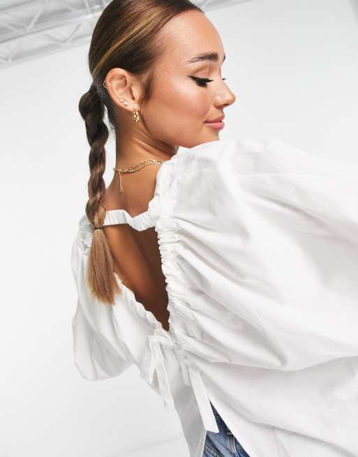 Vero Moda - Aware - Blouse met gerimpelde, gestrikte achterkant in wit, 4 van 4