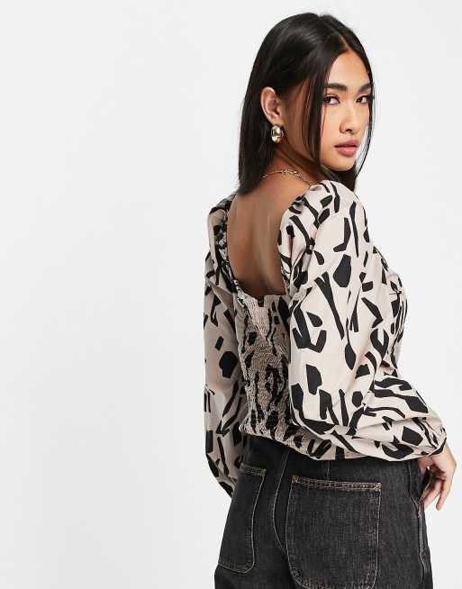 Vero Moda – Aware – Bluzka z obszernymi rękawami w czarno-kremowy wzór, 2 z 4