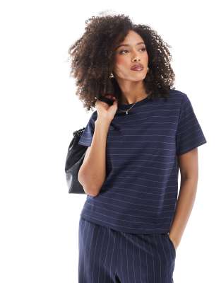 Aware boxy t-shirt in navy stripe - part of a set