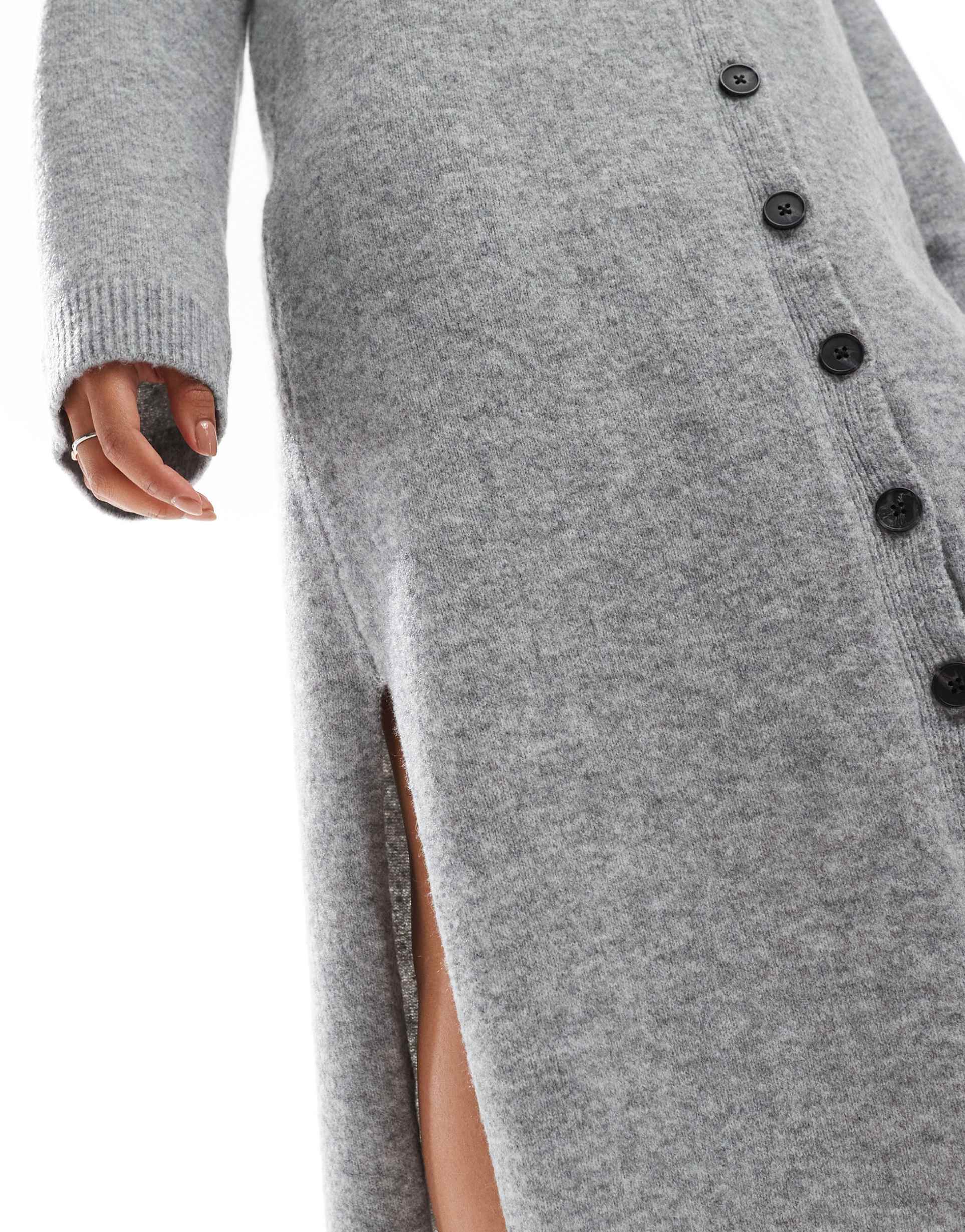 vero moda aware button down knit maxi dress in light gray melange
