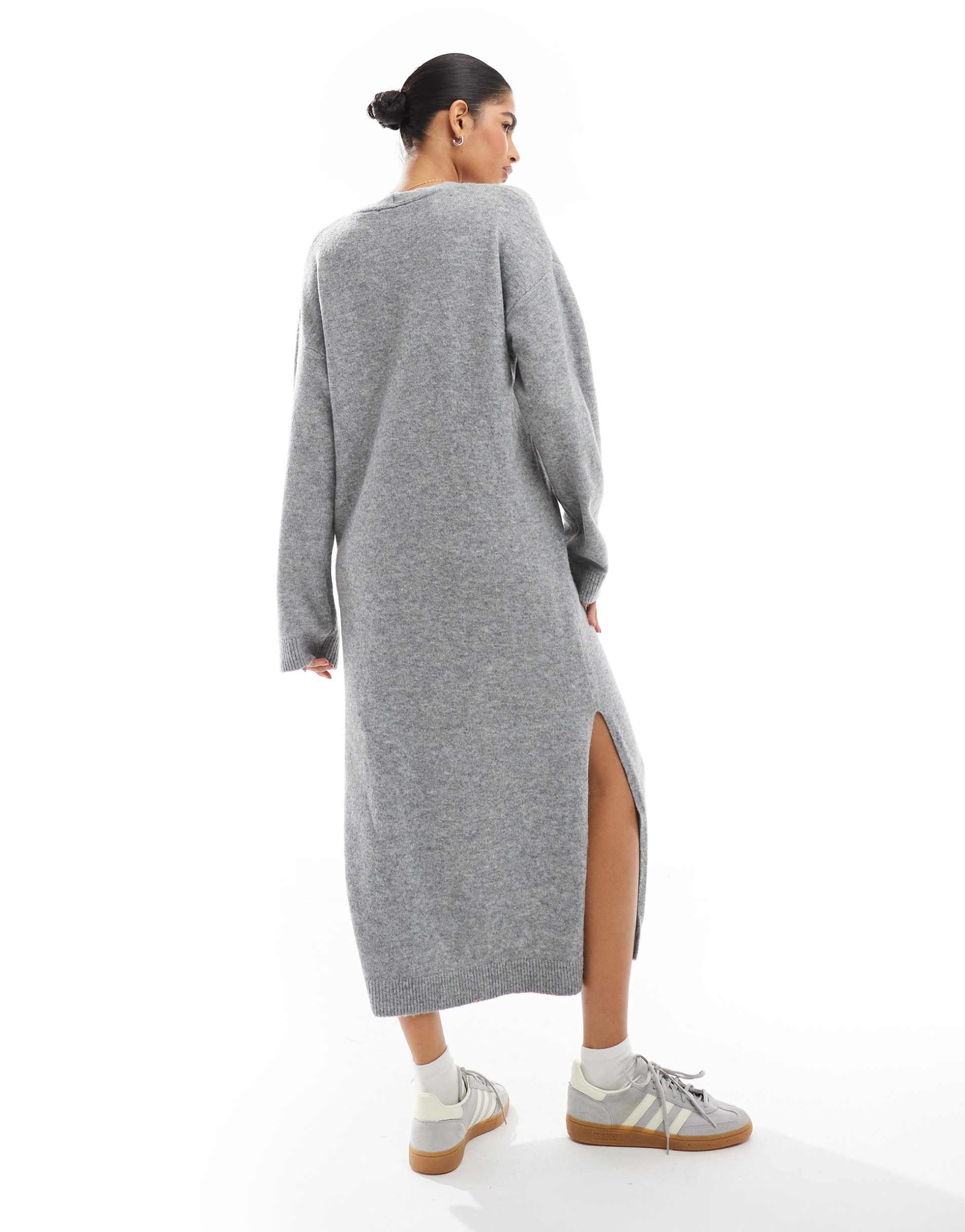 vero moda aware button down knit maxi dress in light gray melange