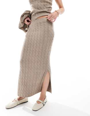 Vero Moda Vero Moda Aware cable knit midi skirt co-ord in beige melange-Neutral