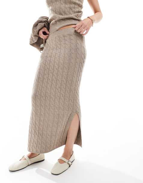 Vero Moda Aware cable knit midi skirt co-ord in beige melange - view 1