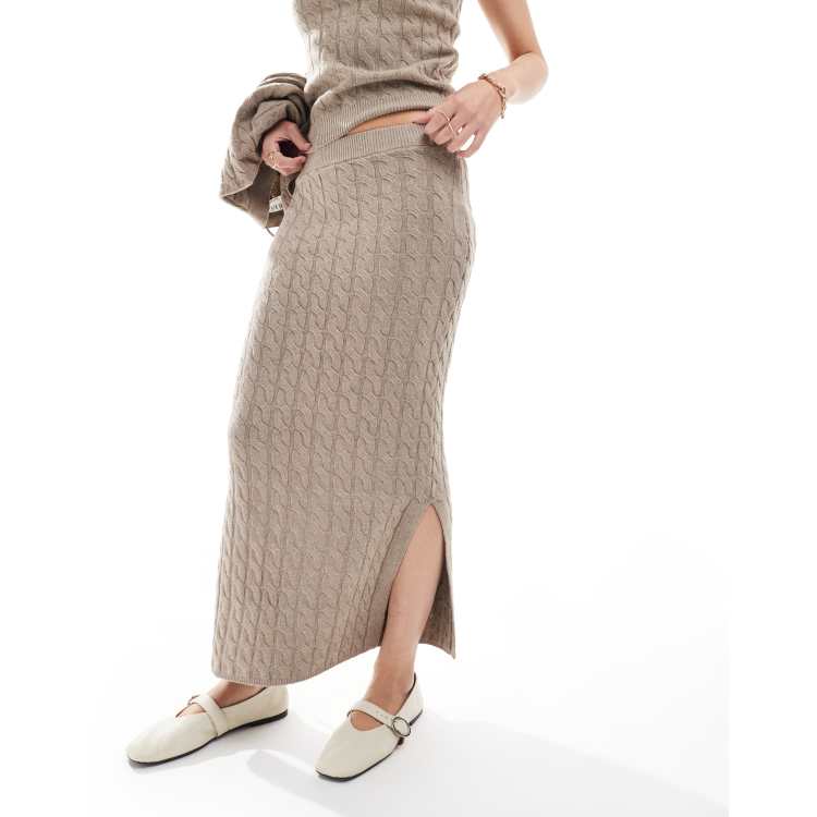 Vero Moda Aware cable knit midi skirt in beige melange