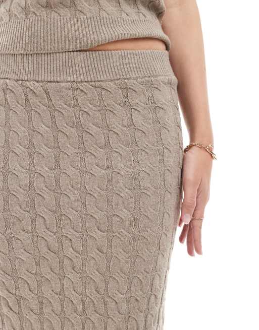 Vero Moda Aware cable knit midi skirt in beige melange part of a set