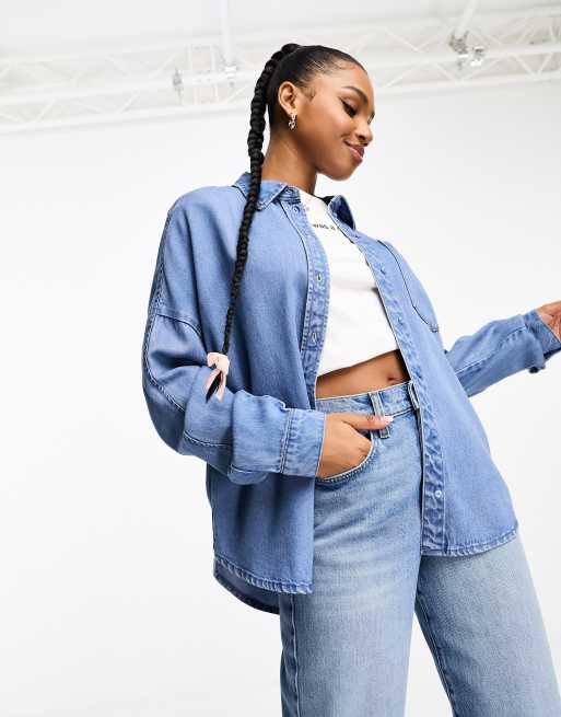 Vero Moda Aware chuck on denim shirt in medium blue wash (part of a set) 