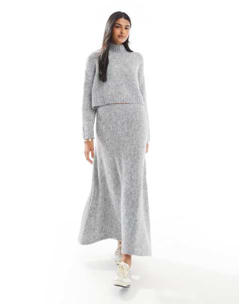 Vero Moda Aware chunky turtle neck sweater and maxi skirt set in light heather gray - view 1