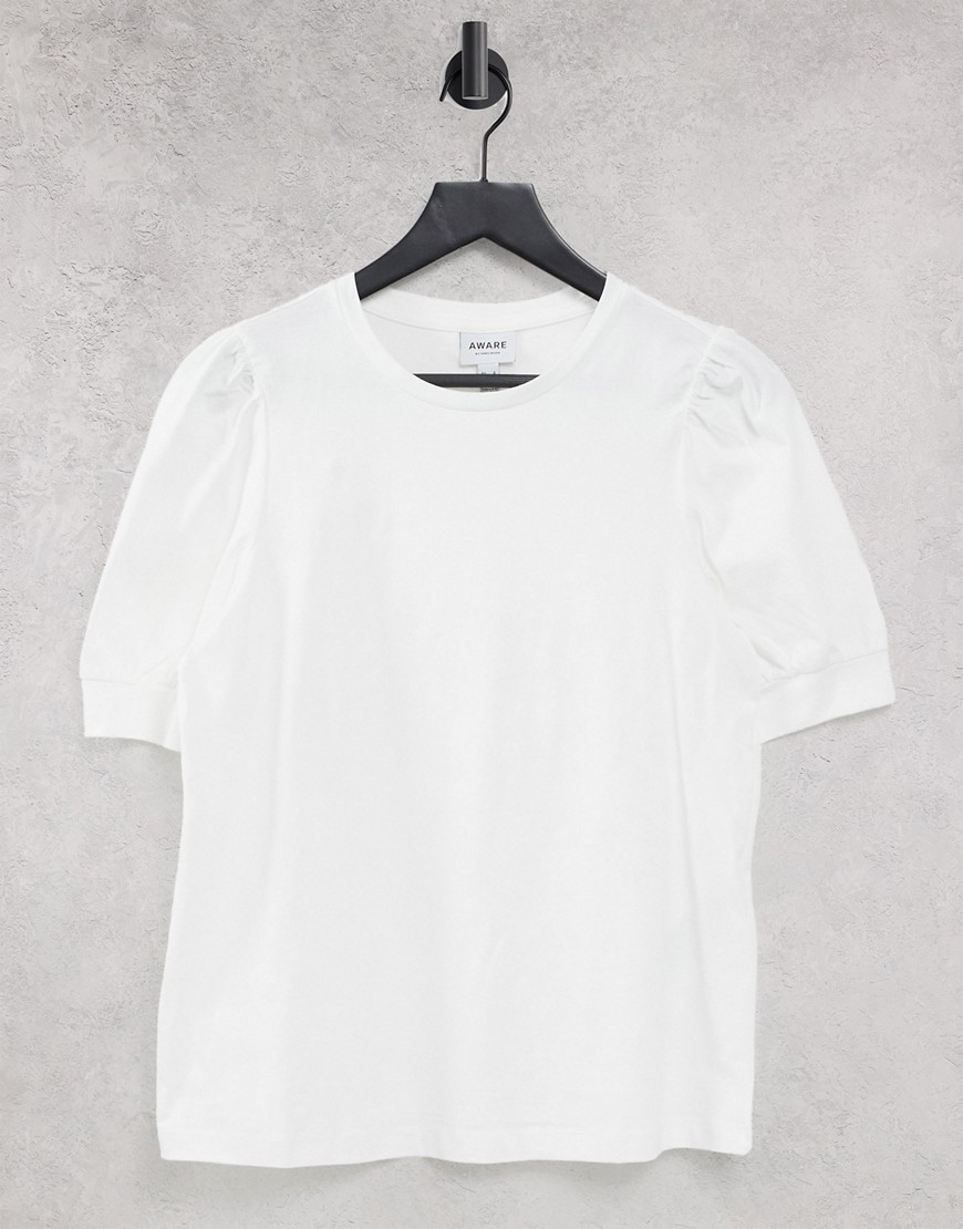 Vero Moda Aware cotton t-shirt with puff sleeves in white - WHITE