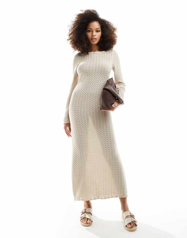 Vero Moda Aware crochet maxi dress with bell sleeves in oatmeal | ASOS