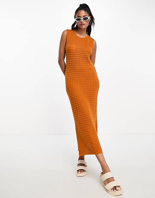 Vero Moda Aware crochet midi dress in burnt orange