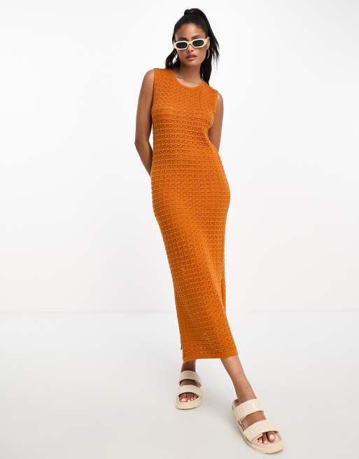 Vero Moda Aware crochet midi dress in burnt orange