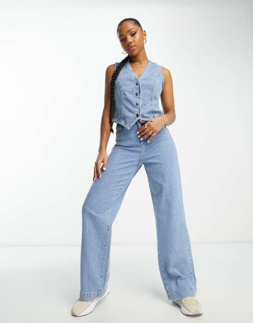 Vero Moda Aware double denim wide leg jeans in light blue wash - part of a  set