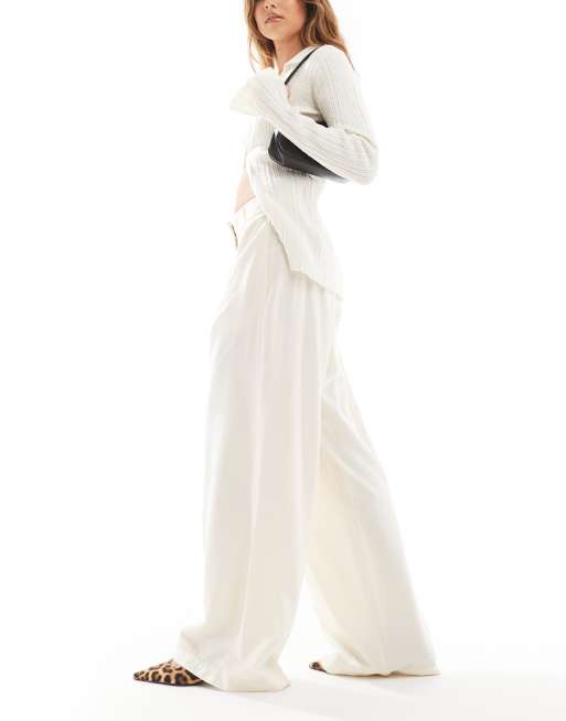 VERO MODA AWARE drapey tailored dad pants in cream, 4 of 5