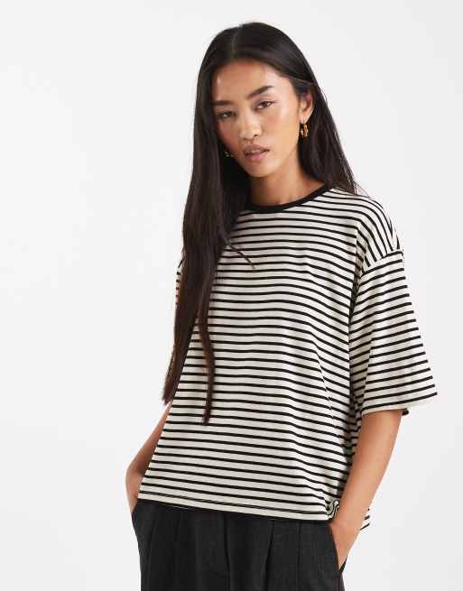 Vero Moda Aware drop shoulder T-shirt in black stripe