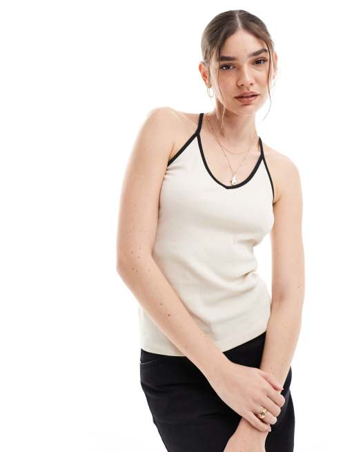 Vero Moda - Aware - Hvid og sort tanktop med kantbånd i kontrast