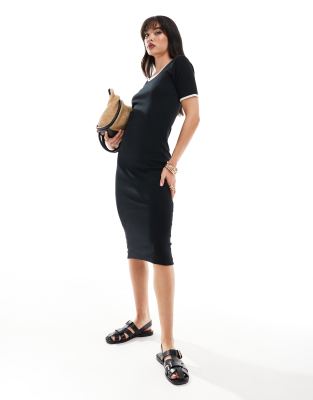 Vero Moda - Aware - Jersey-Midikleid in Schwarz mit Kontrast-Abschlüssen