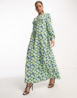 Shop Vero Moda Aware Keyhole Maxi Dress In Green Floral Print-multi