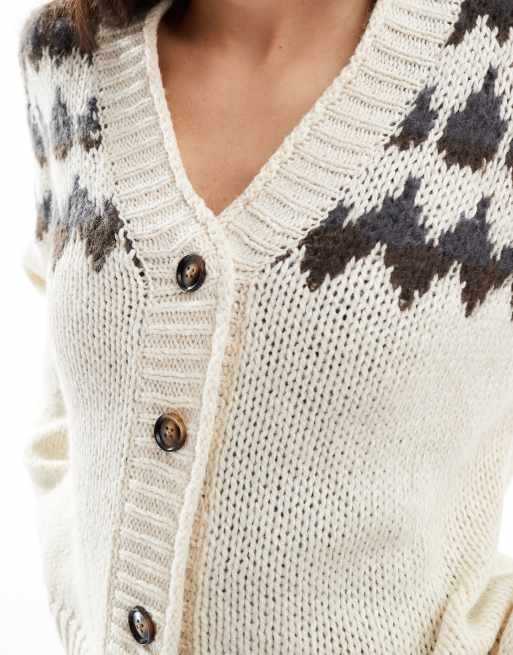 Vero Moda Aware knitted fairisle caridgan in cream, 3 of 4