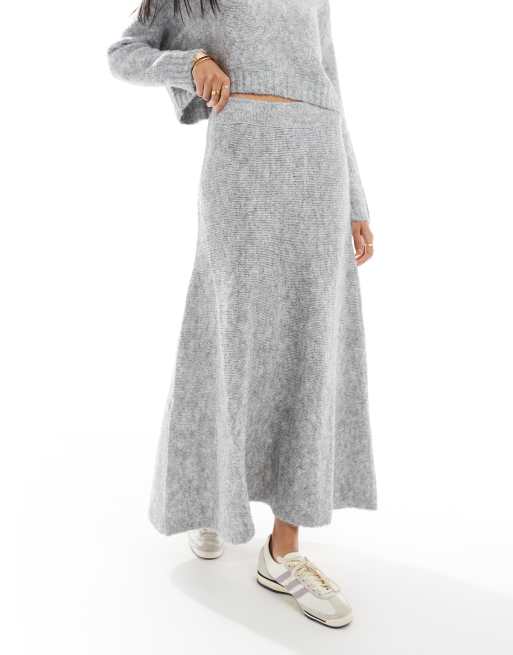 Vero Moda Aware knitted maxi skirt co-ord in light grey melange