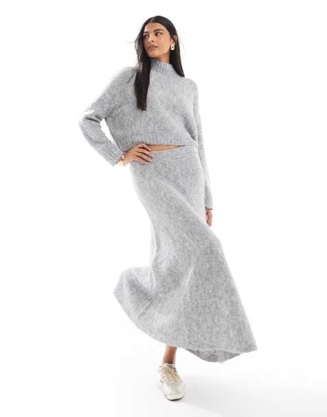 Vero Moda Aware knitted maxi skirt in light grey melange (part of a set) - view 1