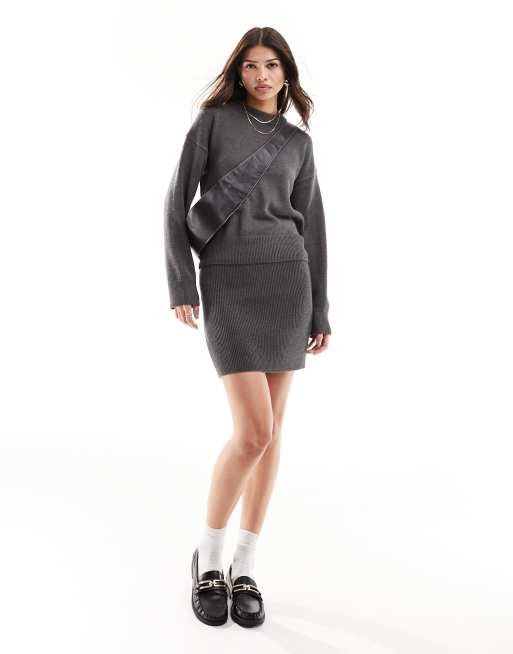 Vero Moda Aware knitted mini skirt in dark gray melange - part of a set