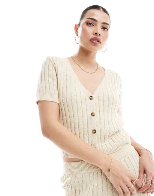 Vero Moda – Aware – Krämvit, tunn, stickad kofta, del av set