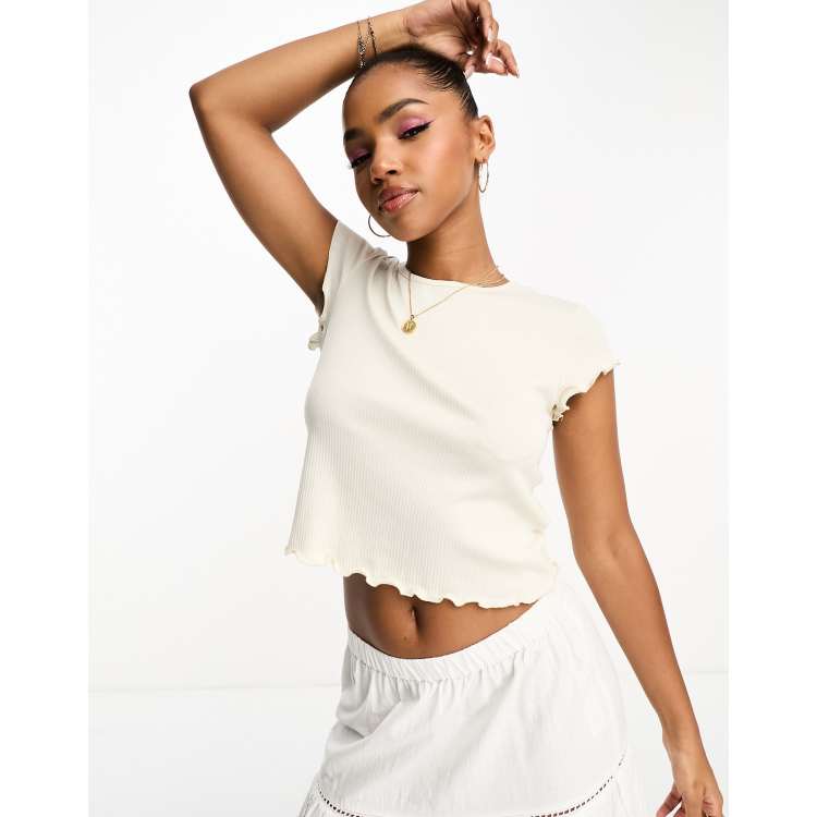 Aware cropped t-shirt in cream | ASOS