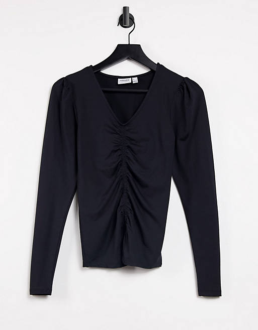 Vero Moda Aware long sleeve top with ruched front in black