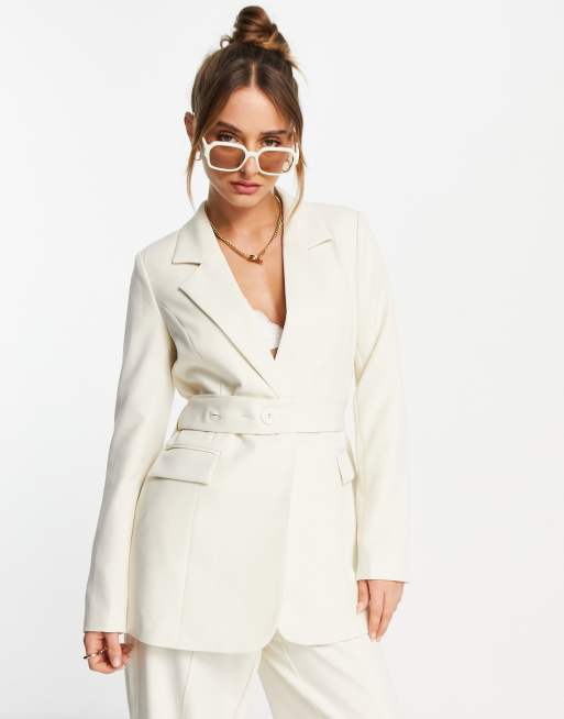 Cream belted longline clearance blazer