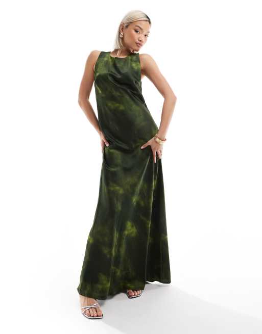 Vero Moda - Aware - Maxi jurk van satijn met abstracte print in groen