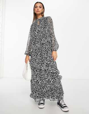 Vero Moda Aware maxi smock dress with ruffles in mono print-Multi