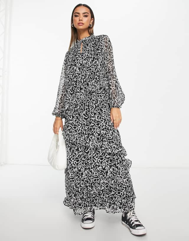 Vero Moda Aware maxi smock dress with ruffles in mono print