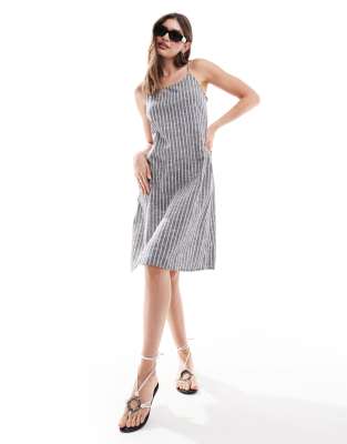 Aware mini dress with tie back in cream stripe-Multi