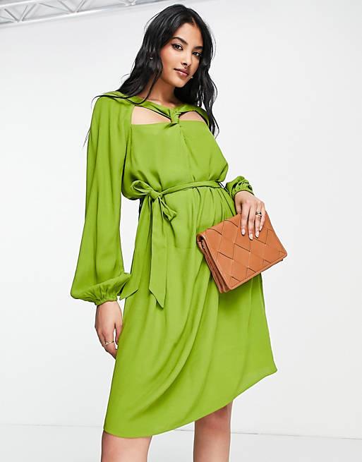 Vero Moda - Aware - Mini jurk met gedraaide voorkant en gestrikte taille in groen