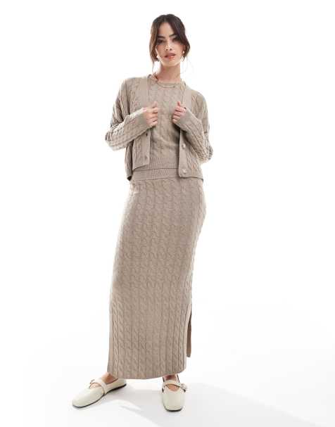 Vero Moda – Aware – Mix & Match – Set in Beige mit Handstrick-Muster - view 1