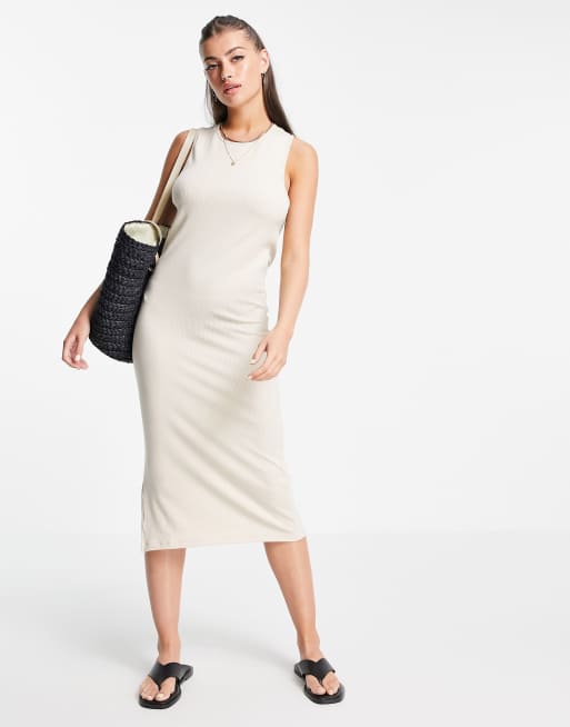Vero Moda - Aware - Mouwloze midi-jurk met gedraaide achterkant in beige, 2 van 4