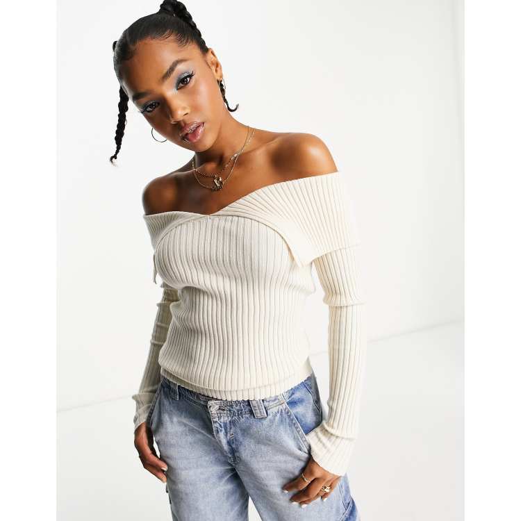 Cream off shoulder jumper sale