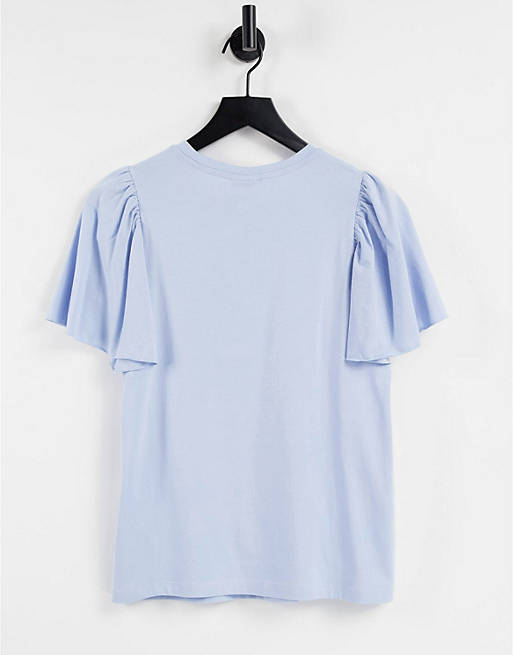 Luske Moralsk uddannelse uanset Vero Moda Aware organic cotton flutter sleeve t-shirt in blue | ASOS