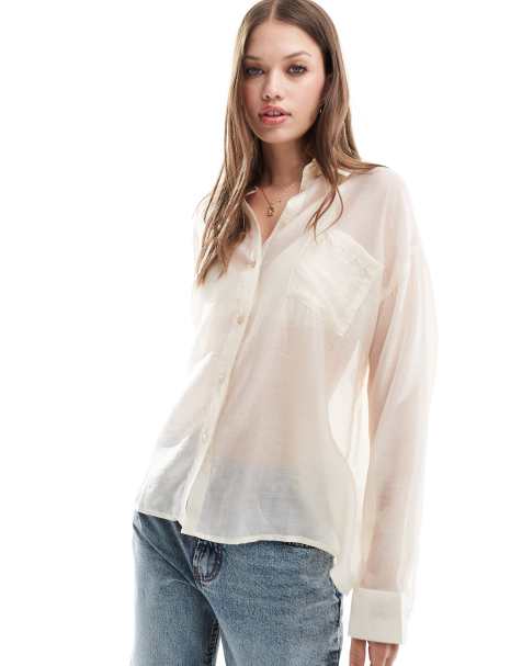 Vero Moda - Aware - Oversized doorschijnend overhemd in crème - view 1