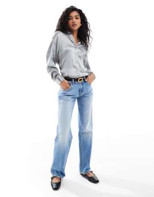 Vero Moda Aware Oversized Satin Shirt In Gray