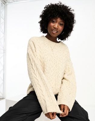 Vero Moda Aware oversized textured cable knitted jumper in cream