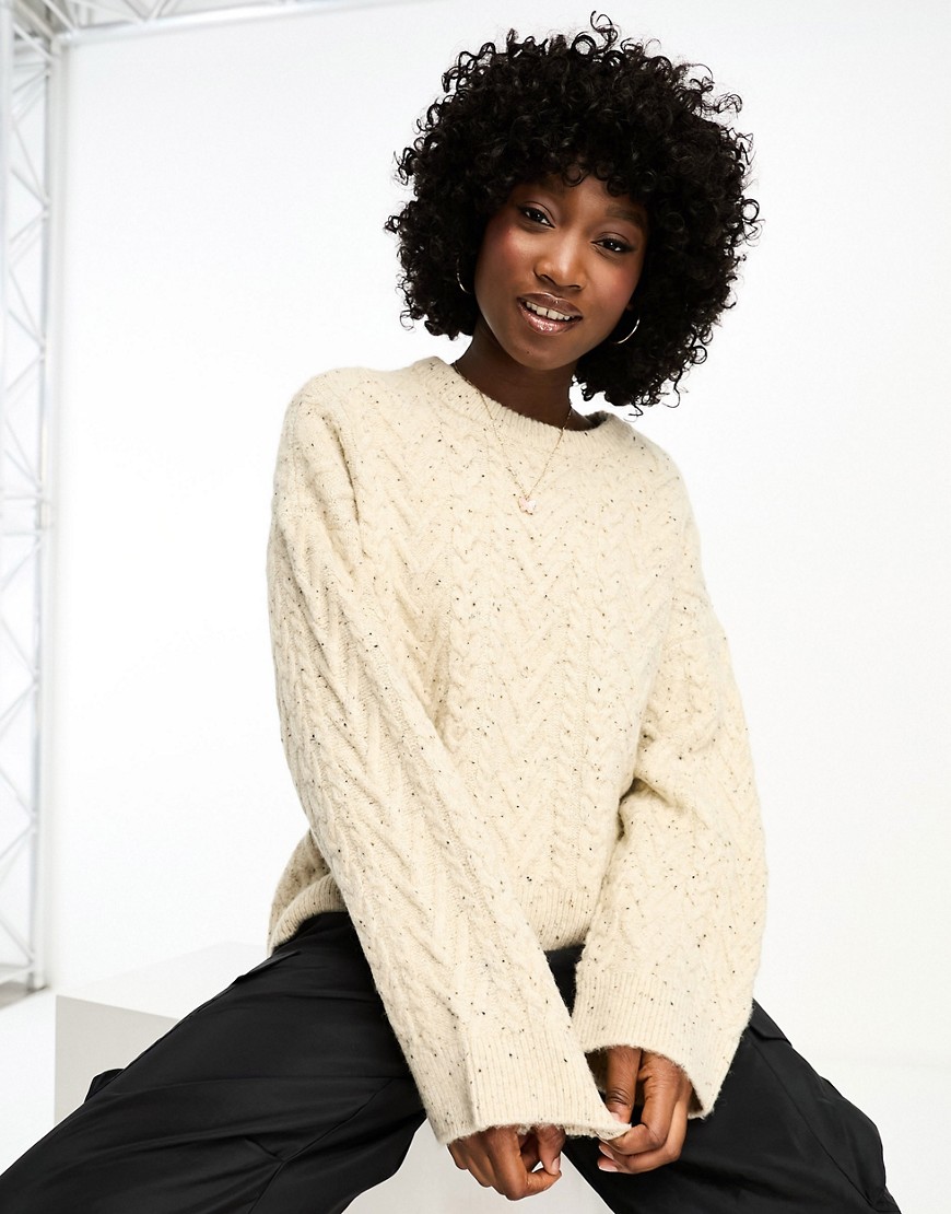 Vero Moda Aware oversized textured cable knitted jumper in cream-White