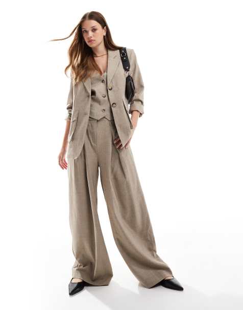Vero Moda - Aware - Pantaloni ampi testurizzati color grigio tortora mélange a pieghe in coordinato - view 1