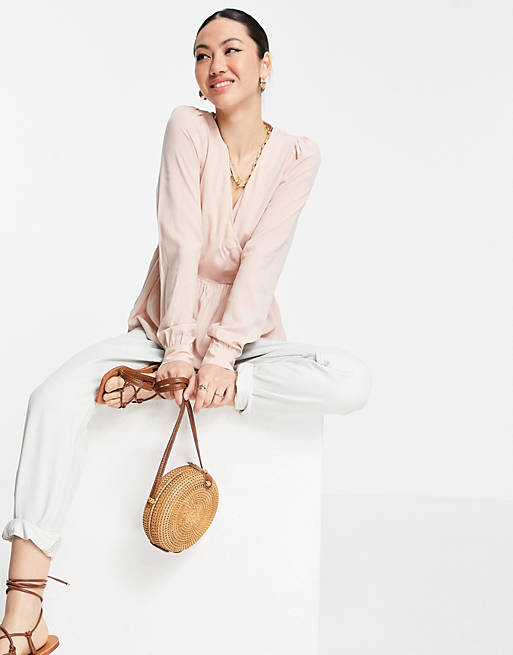 Vero Moda Aware peplum wrap blouse in pink