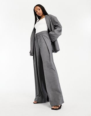 Vero Moda Aware pleat front tailored wide leg trouser co-ord in grey - ASOS Price Checker