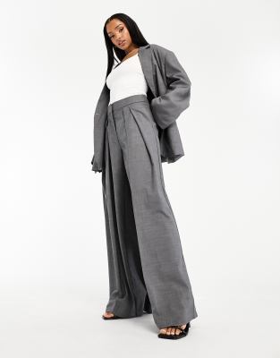 Vero Moda Aware pleat front tailored wide leg trouser co-ord in grey - ASOS Price Checker