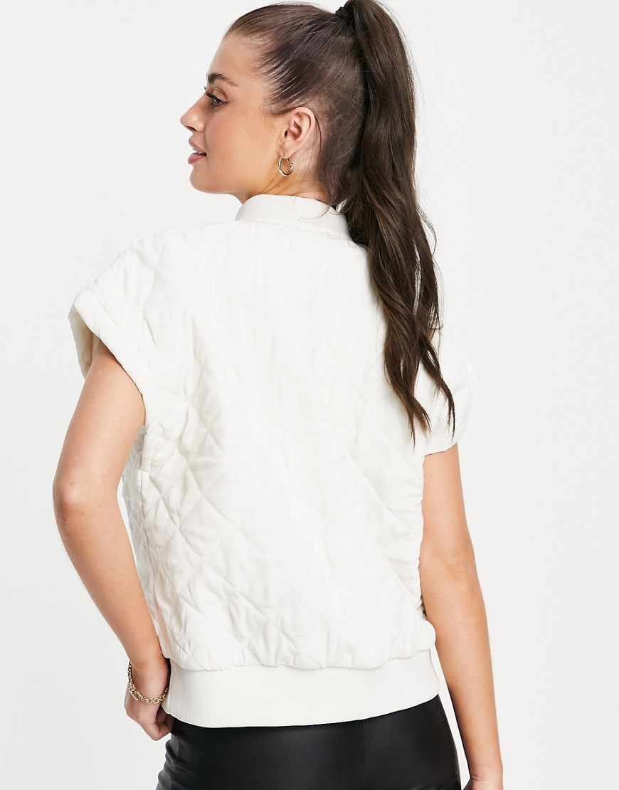 Vero Moda Aware quilted vest with exaggerated shoulder in cream-White